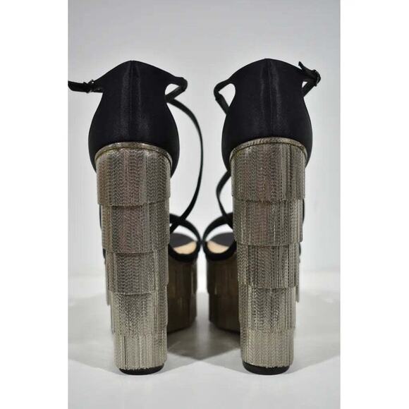 Christian Louboutin Foxtrottissima 160 Black Chain Wedge Sandal Heel Pump 37 - Picture 11 of 12